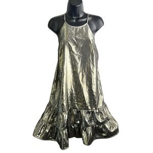 cece metallic dress CeCe Women's Metallic Print Ruffled Smocked Waist Midi Dress